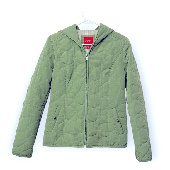 Esprit Quilted Puffer Hoodie Jacket | Green | Size S - Picture 1 of 9
